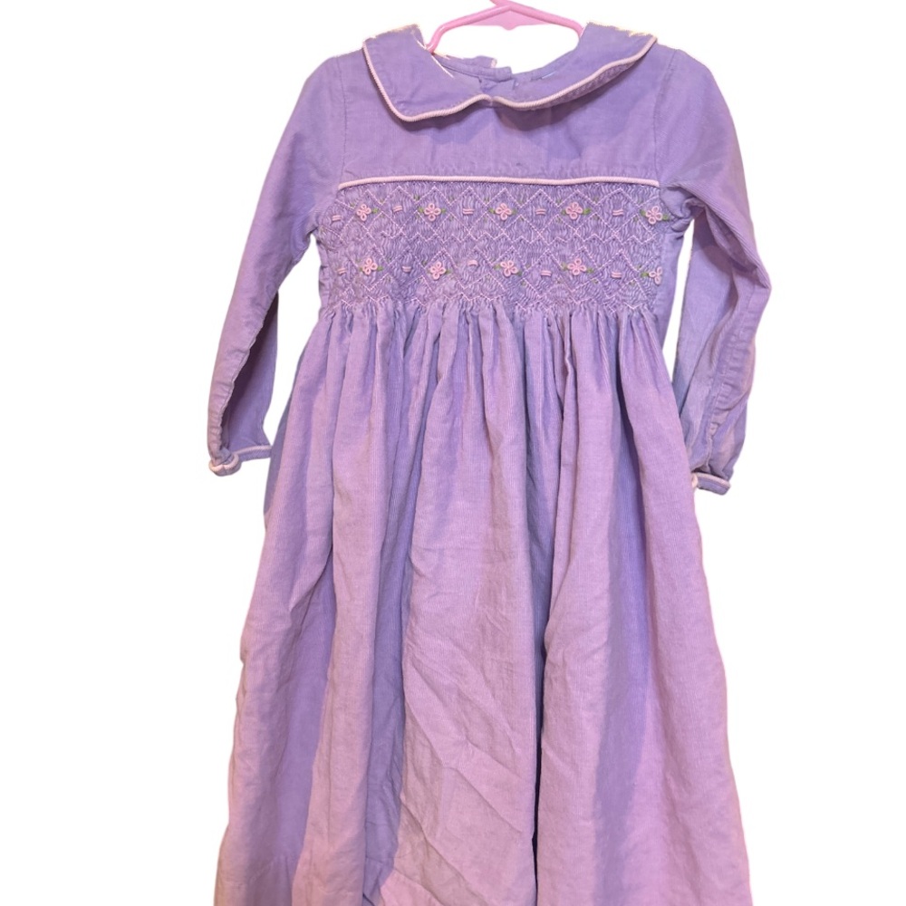 Long Sleeve Lavender Smocked Kids Dress